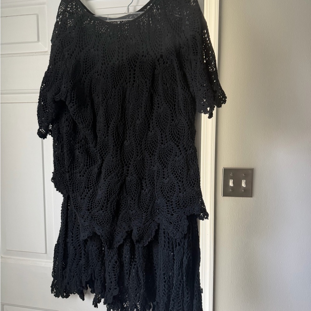 Elegant Black A-Line Crochet Skirt
